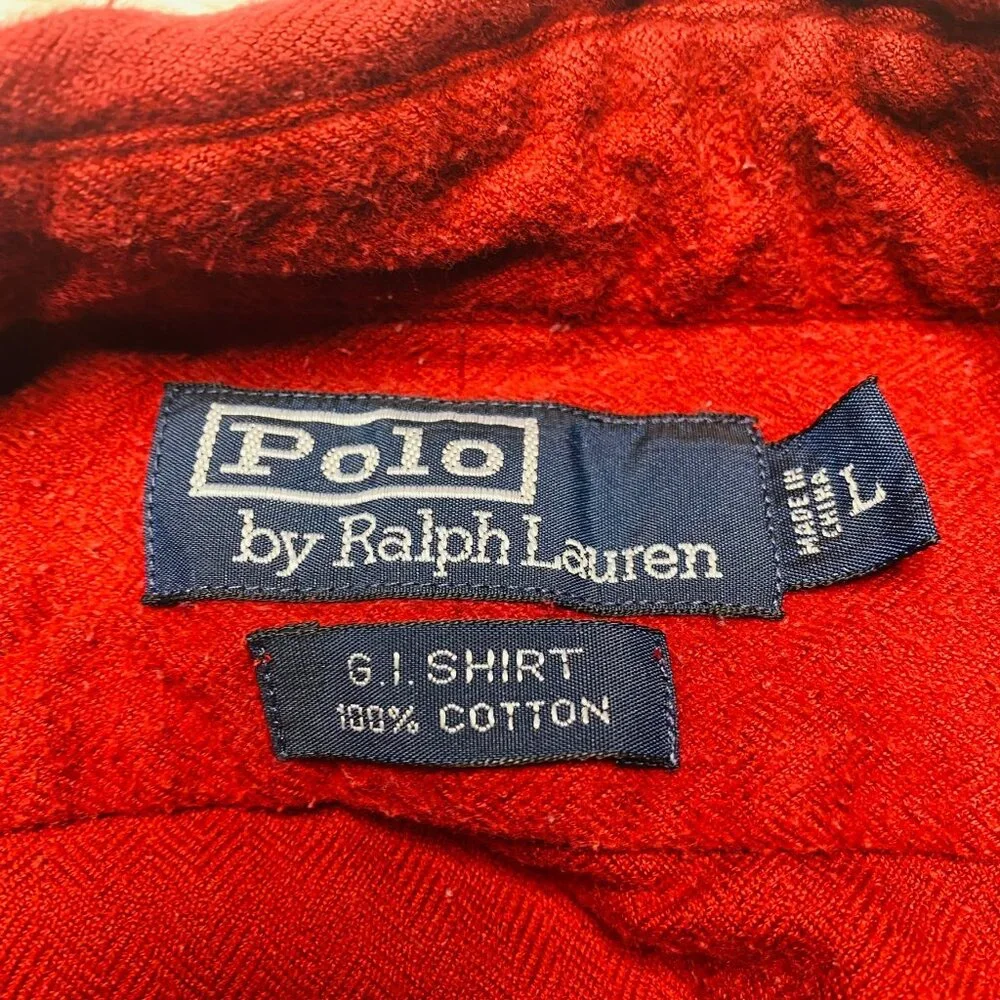 Vintage Polo Ralph Lauren GI Shirt‎ Flannel Red Mens Large Button Up Long Sleeve